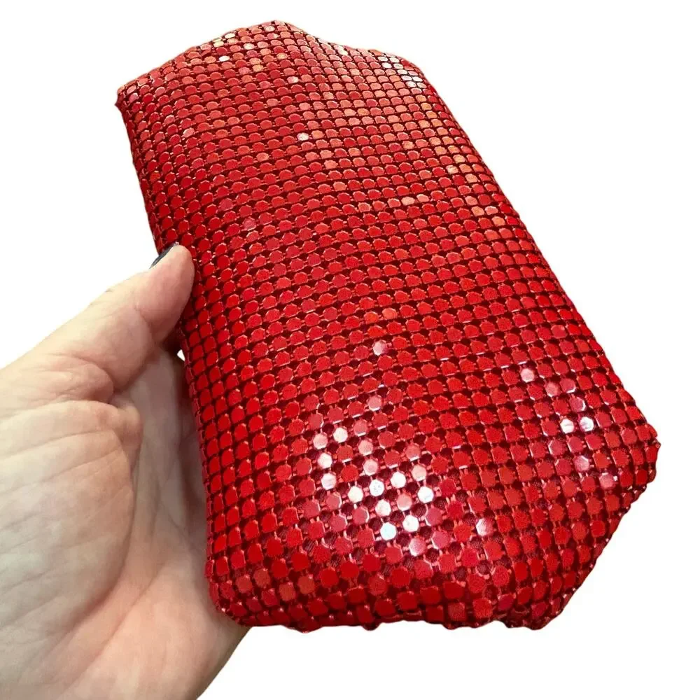 Christina Aquilera red metal mesh wallet pouch evening bag zip top mini purse